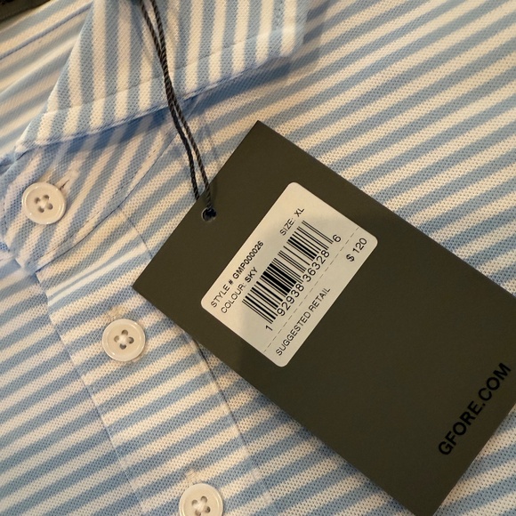 G/Fore Men's XL SKY Feeder Stripe Tech Pique Modern Spread Collar Polo MSRP $120 - Picture 1 of 6